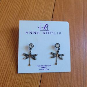 New Anne Koplik dragonfly stud earrings silver with gems fairy grunge boho earth
